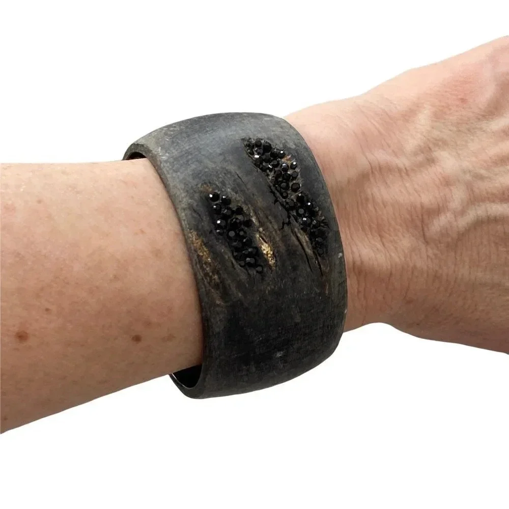 Zeffira Matte Horn Cuff Swarovski Crystal Detail